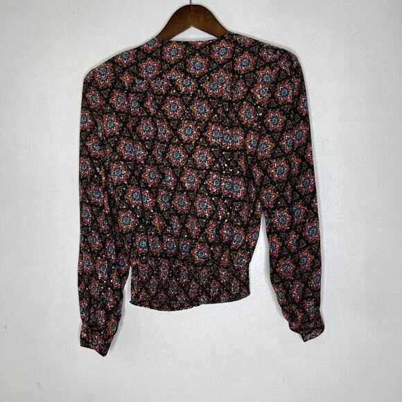 Jordan Vintage Black Floral Scrunch Waist Long Sleeve Blouse Size 4 - Picture 7 of 7